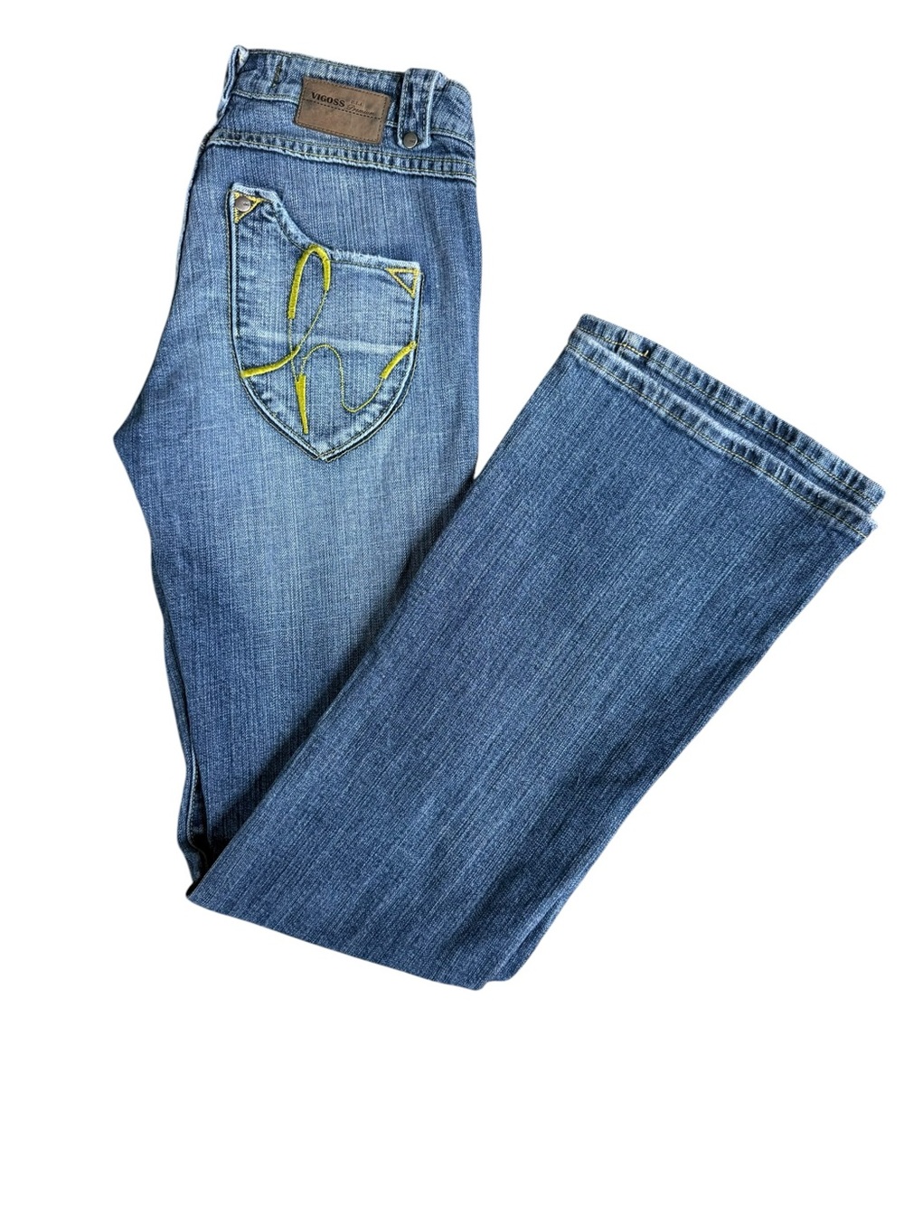 Vigoss Premium Jeans Y2K Light Blue Jeans with Yellow Embroidery Size 3/4